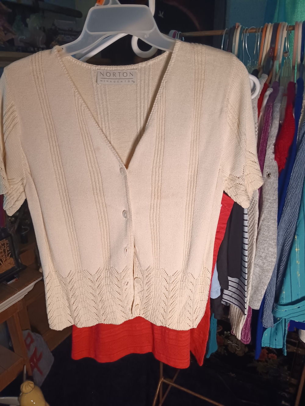 Norton McNaughton Cream Short-Sleeve Knit Button Front Cardigan